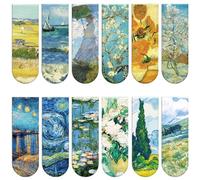 Simpeak 12 Piezas Marcadores de Libros, Marcadores Magnéticos de Pintura Artística de Van Gogh y Monet, Marcapáginas Clip de Página para Amantes de los Libros, Niños, Estudiantes, Profesores