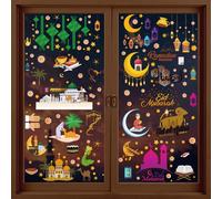 Simpeak 154 unidades de imágenes para ventanas Ramadán, Eid al-Fitr Estrellas y Luna, autoadhesivas, PVC Ramadán, decoración para ventanas, decoración de ventanas, para celebración musulmana del Islam
