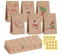 Simpeak 24 Piezas Bolsas de Regalo, 6 Estilos Navidad Bolsas de Papel Kraft, Bolsas Kraft con 24 Pegatinas Bolsas Papel Regalo para Navidad - 24 x 13 x 8 cm
