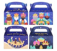 Simpeak 24 Piezas Cajas de Regalo para Día de Reyes, 16 x 9 x 9cm Kraft Cajitas Regalo con Asa, Caja Regalo Carton Navidad para la Fiesta del Día de los Reyes Magos para Chuches Dulces