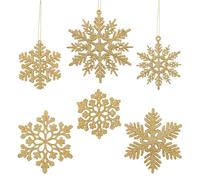 Simpeak 30 Piezas de Adornos Colgantes de Copo, Brillo Copo de Nieve Navidad, Copo de Nieve Plástico Grande con Purpurina para Invierno, Se Puede Utilizar para Decorar árboles de Navidad, Oro