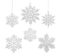 Simpeak 30 Piezas de Adornos Colgantes de Copo, Brillo Copo de Nieve Navidad, Copo de Nieve Plástico Grande con Purpurina para Invierno, Se Puede Utilizar para Decorar árboles de Navidad, Plata