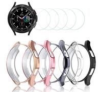 Simpeak 4 Piezas Funda y Protector Pantalla Vidrio Compatible con Samsung Galaxy Watch 4 Classic 46mm, Slim Suave TPU Protector de Pantalla Ligero Anti-Arañazos, Negro,Transparente,Gris,Oro Rosa