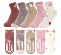 Simpeak 5 Pares Calcetines Niña de Algodón - Antideslizantes ABS, Cómodos y Suaves, Respirable Elástico, Lindos Divertidos Calcetines Deporte con Diseño de Animales para Niñas de 3-5 Años