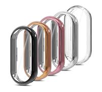 Simpeak 5 Piezas Funda Compatible con Xiaomi Smart Band 10, Slim Suave TPU Protector de Pantalla Ligero Anti-Arañazos, Negro/Transparente/Plata/Oro Rosa/Rosado
