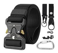 Simpeak Cinturón Táctico Hombre 127 cm, Cierre Rápido con Mosquetón + Llavero + Colgador Botella Agua + Hebilla Multifunción, Negro