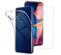 Simpeak Funda Compatible con Galaxy A20E + Cristal Templado, Funda Compatible con A20E TPU Silicona Ultra Fino Protector de Pantalla y Case de Cristal, Transparente