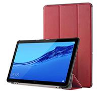 Simpeak Funda Compatible con Huawei MediaPad T5 10, Funda 10.1 Pulgadas Multi-Angulo Cubierta Folio con el Soporte Reposo Automático de Despertador, Rojo