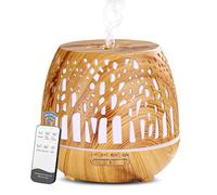 Simpeak Humidificador Ultrasónico y Difusor de Aroma 400ml, atomizador de Fragancia ultrasónico LED con Control Remoto-Bosque Tallado, Marrón Claro