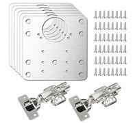 Simpeak Juego de Placa de Reparación de Bisagras y Bisagras Puertas Cocina, 6 Piezas 9 x 9 cm Placas de Bisagras de Puerta de Armario de Cocina con Orificios + 2 Piezas 35mm Bisagras de Armario