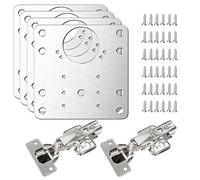 Simpeak Juego de Placa de Reparación de Bisagras y Puertas Cocina, 4 Piezas 9 x 9 cm Placas de Bisagras de Armario de Cocina con Orificios + 2 Piezas 35mm Bisagras de Armario