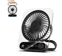 Simpeak Ventilador de Mesa 199 Velocidades Portátil Silencioso Fan 3000 mAh | Pequeño Ventilador de Sobremesa, Batería Recargable por USB Fan con LED Luz para Hogar Oficina Camping Viajar - Negro