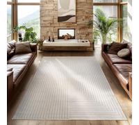 SIMPEX Alfombra 120x170 cm Crema, Pelo Corto con Efecto 3D Alto-Bajo, Motivo Boho Escandinavo, para Salón, Dormitorio, Cocina o Exterior