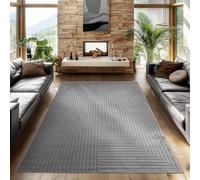 SIMPEX Alfombra 200x290 cm Gris, Pelo Corto con Efecto 3D Alto-Bajo, Diseño Boho Escandinavo, para Salón, Dormitorio, Cocina o Exterior