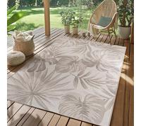 SIMPEX Alfombra Exterior Beige 280x370 cm Resistente a la Intemperie UV Fácil de Limpiar Diseño Hojas de Palma para Balcón Terraza Jardín Salón