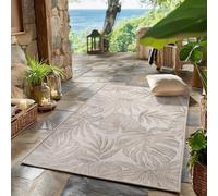 SIMPEX Alfombra Exterior Beige 80x250 cm Pasillo Resistente a la Intemperie UV Fácil de Limpiar Diseño Hojas de Palma para Cocina Balcón Terraza Salón