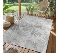 SIMPEX Alfombra Exterior Gris 240x340 cm Resistente a la Intemperie UV Fácil de Limpiar Diseño Hojas de Palma para Cocina Balcón Terraza Jardín Salón