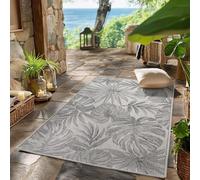 SIMPEX Alfombra Exterior Gris 80x250 cm Pasillo Resistente a la Intemperie UV Fácil de Limpiar Diseño Hojas de Palma para Cocina Balcón Terraza Salón