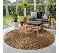 SIMPEX Alfombra Exterior Redonda 160 cm Resistente a la Intemperie Fácil Cuidado Aspecto Yute Natural Diseño Palmeras para Terraza Jardín Salón Comedor