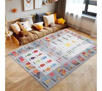SIMPEX Alfombra Infantil Gris 100x150 cm Alfabeto Letras Números Animales Diseño Moderno Antideslizante Lavable Suave Antialérgica
