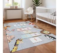SIMPEX Alfombra Infantil Gris 100x150 cm Rayuela Diseño Moderno Antideslizante Lavable Fácil Cuidado Suave Antialérgica Habitación