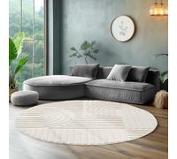 SIMPEX Alfombra Redonda 120 cm Crema, Shaggy Pelo Largo, Suave y Mullida, Estilo Escandinavo Boho