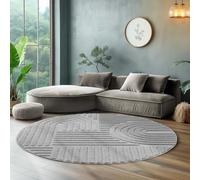 SIMPEX Alfombra Redonda 160 cm Gris, Shaggy Pelo Largo, Suave, Alfombra Decorativa para Salón, Estilo Boho, Fácil de Limpiar, Base de Yute