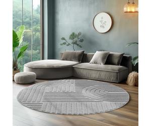 SIMPEX Alfombra Redonda 160 cm Gris, Shaggy Pelo Largo, Suave, Alfombra Decorativa para Salón, Estilo Boho, Fácil de Limpiar, Base de Yute