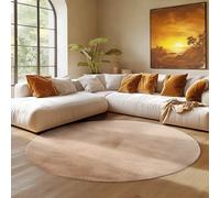 SIMPEX Alfombra Redonda Beige 160 cm Alfombra de Pelo Corto Lavable, Redonda, Antideslizante y Suave, Diseño Monocromático Moderno para Sala, Dormitorio, Cocina y Habitación Infantil