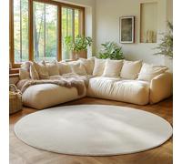 SIMPEX Alfombra Redonda Ivory 120 cm Alfombra de Pelo Corto Lavable, Redonda, Antideslizante y Suave, Diseño Monocromático Moderno para Sala, Dormitorio, Cocina y Habitación Infantil