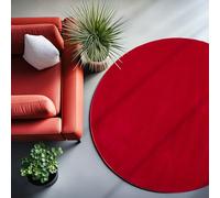 SIMPEX Alfombra Redonda Lavable 200 cm Roja Color Liso Pelo Corto Moderna Suave Antideslizante Lavable a Máquina para Salón Dormitorio Comedor