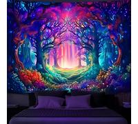 Simpkeely Tapiz del Bosque Fantástico con Luz Negra, Tapices Colgantes del Árbol Mágico de la Naturaleza UV Reactivo para Dormitorio y Sala de Estar - 150 x 200cm