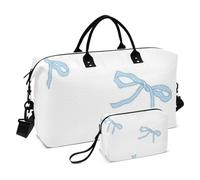 Simple and Cute - Bolsa de viaje con lazo azul, bolsa de viaje para fin de semana, bolsa de entrenamiento con correa ajustable para entrenamiento, plegable, Lazo azul simple y bonito, 1 size