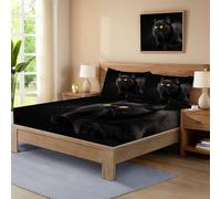 Simple Animal Sábana Ajustable De Microfibra Suave Resistente a Las Arrugas Gato De Pelo Corto 140x200 cm Bolsillo Elástico De 30 cm Profundidad para un Ajuste Negro