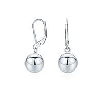 Simple Básico Colgante De Palanca De Nuevo Ronda De Bolas De Cuentas Pendientesde Gota Para La Mujer .925 Plata Esterlina 10Mm