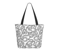 Simple Black Lines Bolso de mano lindo serpiente para mujer - Bolso de mano ligero y reutilizable de lona con cremallera, bolso de mano de algodón con correa para bolsas de comestibles, bolsas