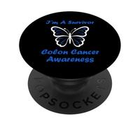 Simple Blue Butterfly I'm a Survivor Colon Cancer Awareness PopSockets PopGrip Adhesivo