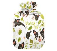 Simple Boston Dogs - Botella de agua de manantial verde para agua caliente con cubierta suave, compresa caliente de 2 L para calentador de manos y pies