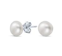 Simple Boton Blanco Boton Perla Cultivada De Agua Dulce Pendientespara Mujer .925 Sterling Silver 7Mm