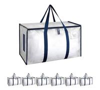 Simple Deluxe 6 Pack Extra Large Moving Bags with Lids, Reinforced Handles and Zippers, Heavy Duty Storage Tote for Moving Travel Camping Space Saving, White