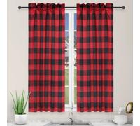 Simple Deluxe Buffalo - Cortinas de Cocina a Cuadros, pequeña Cortina a Cuadros para Ventanas de Media cafetería, 26 Pulgadas de Ancho x 45 Pulgadas de Largo, Negro y Rojo