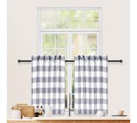 Simple Deluxe Buffalo Plaid Check Kitchen Tier Curtains, Short Small Window Gingham Curtain for Cafe, Bathroom, Kitchen Rod Pocket Curtains, 26" W x 24" L, White and Gray