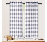 Simple Deluxe Buffalo Plaid Check Kitchen Tier Curtains, Short Small Window Gingham Curtain for Cafe, Bathroom, Kitchen Rod Pocket Curtains, 26" W x 45" L, White and Gray