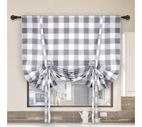 Simple Deluxe Cortina Opaca Ajustable para Ventanas de Cocina, Cortina Opaca con Aislamiento térmico a Cuadros de búfalo, 42 Pulgadas de Ancho x 63 Pulgadas de Largo, Blanco y Gris