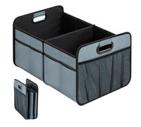 Simple Deluxe Organizador de maletero de automóvil para SUV, plegable, 2 compartimentos, 50 L, caja de almacenamiento automotriz con 5 bolsillos, poliéster Oxford impermeable 600D y parte inferior