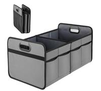 Simple Deluxe Organizador de maletero de automóvil para SUV, plegable, 2 compartimentos, 50 L, caja de almacenamiento automotriz con 5 bolsillos, poliéster Oxford impermeable 600D y parte inferior