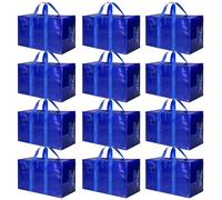 Simple Deluxe Paquete de 12 bolsas de mudanza extragrandes con tapas, asas reforzadas y cremalleras, bolsa de almacenamiento resistente para mudanzas, viajes, camping, ahorro de espacio, color azul