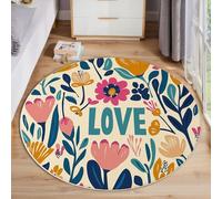 Simple Floral Planta Alfombra Redonda Tulipanes Rosas Margaritas - Alfombra Rosa Antideslizante Pelo Corto Lavable - Alfombras Redonda para Sala Dormitorio Comedor Habitacion Juvenil 60cm