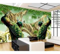 Simple Fresco Hermoso Viejo Árbol Hermoso Pavo Real 3D Papel Pintado Tapiz Textura de Seda Oficina Comedor Sofá Dormitorio Sala Estar TV Fondo Pantalla-250cm×170cm