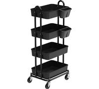 Simple Houseware Carro rodante Multifuncional de 4 Niveles con divisores de Cesta y Cubos Colgantes, Negro